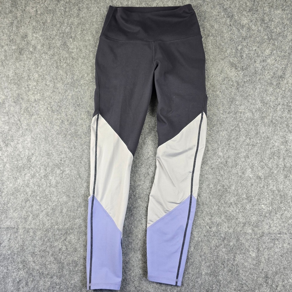 Fabletics Powerhold Women XS Black Grey Purple Colorblock High Rise Leggings